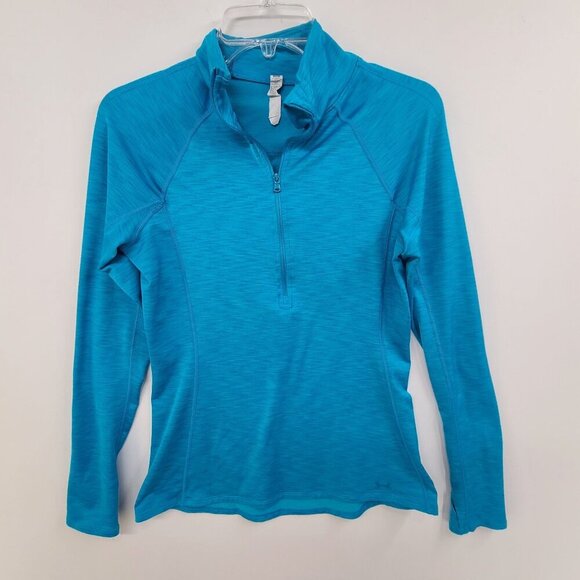 16.  Under Armour Cold Gear Women's Long Sleeve Fleece lined  1/4 Zip Blue - Picture 1 of 6